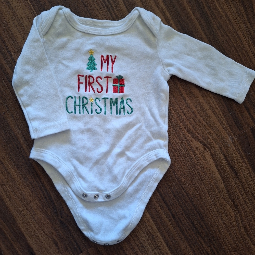 My First Christmas White Festive Longsleeve Bodysuit Size 3-6M